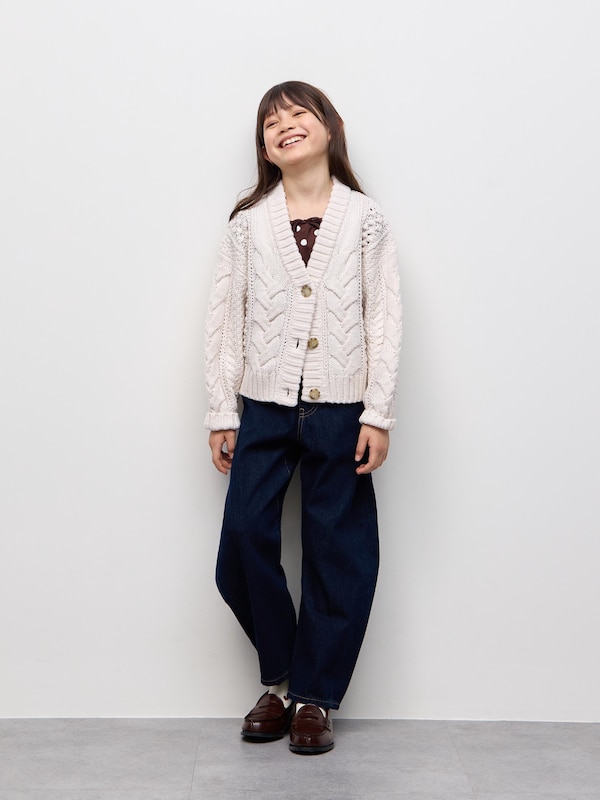 GIRLSケーブルニットVネックカーディガンPF