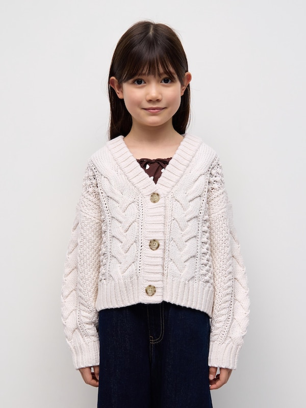GIRLSケーブルニットVネックカーディガンPF