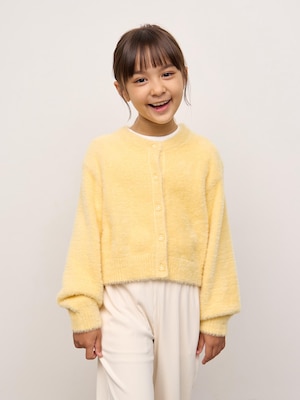 GIRLSフェザーヤーンフラワーボタンカーディガンCZ