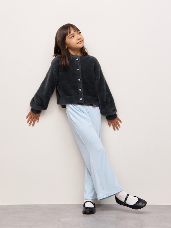 GIRLSフェザーヤーンフラワーボタンカーディガンCZ
