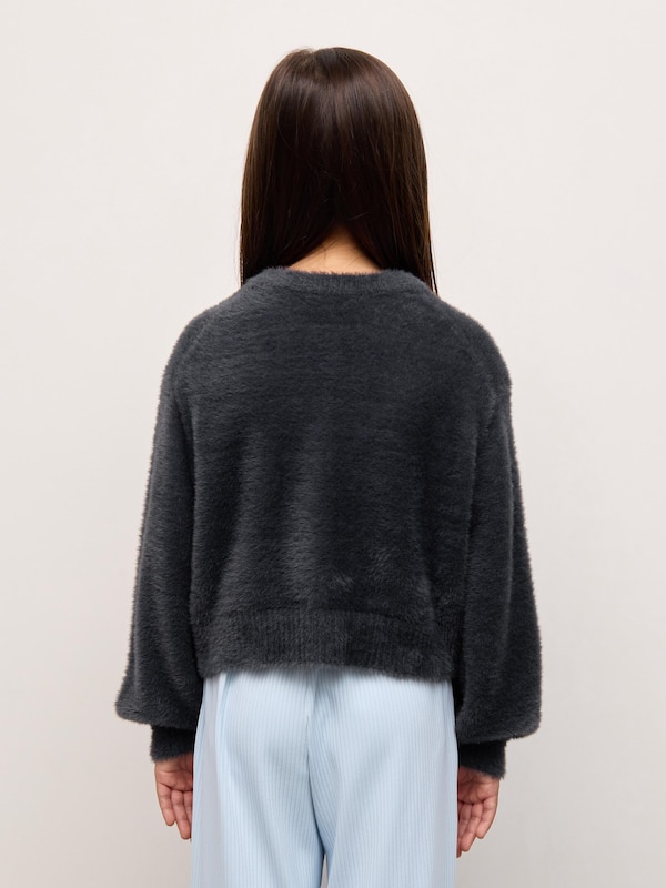 GIRLSフェザーヤーンフラワーボタンカーディガンCZ