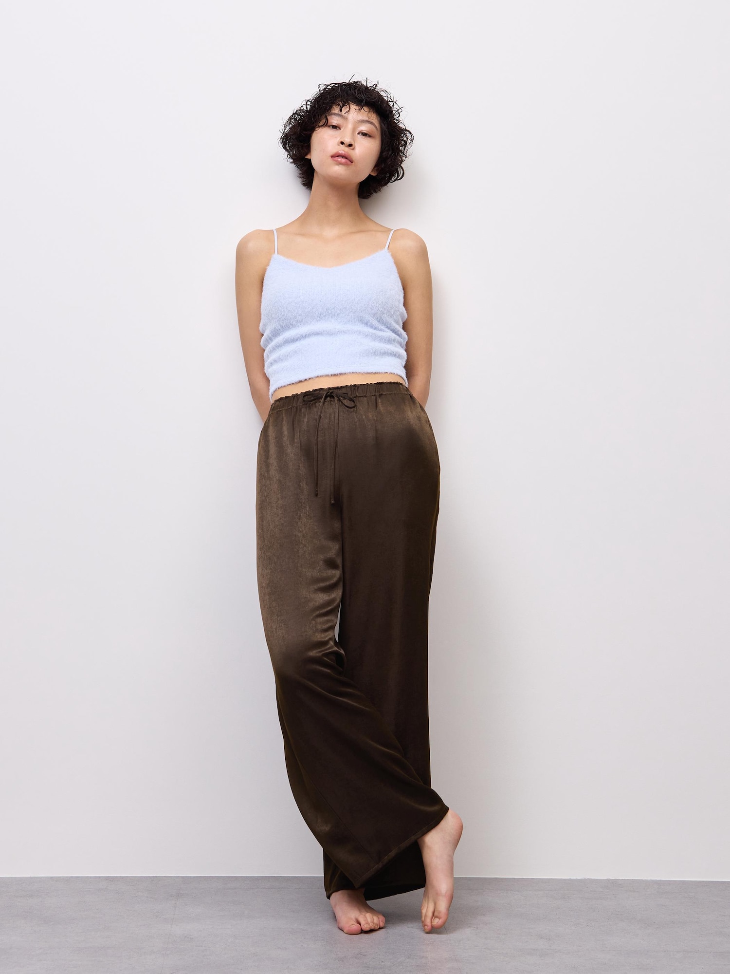 Satin Easy Pants — Dark Brown