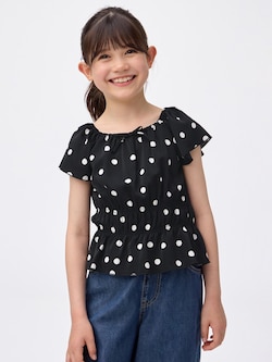 GIRLSシャーリングドットプリントブラウス