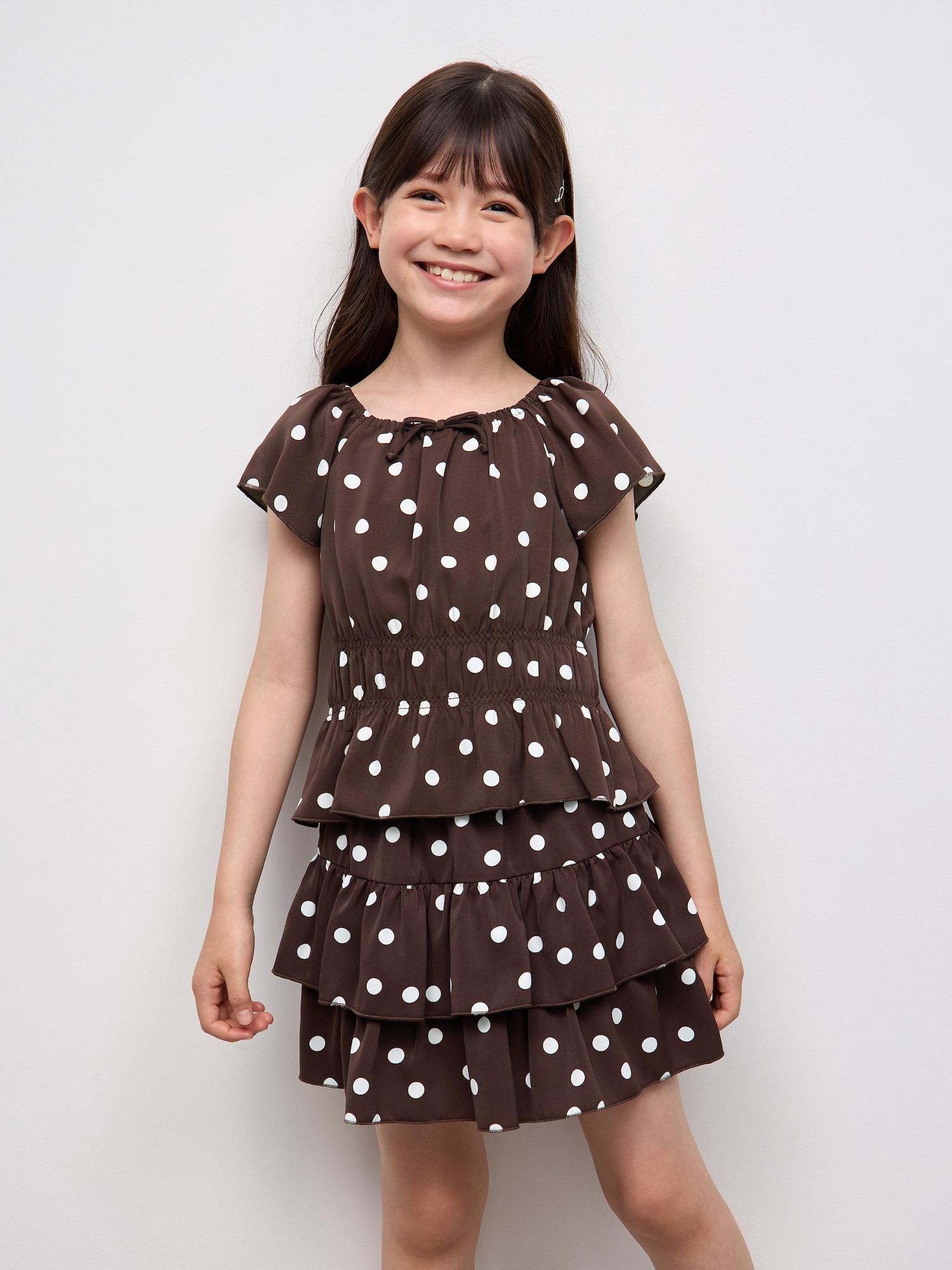 GIRLSシャーリングドットプリントブラウス