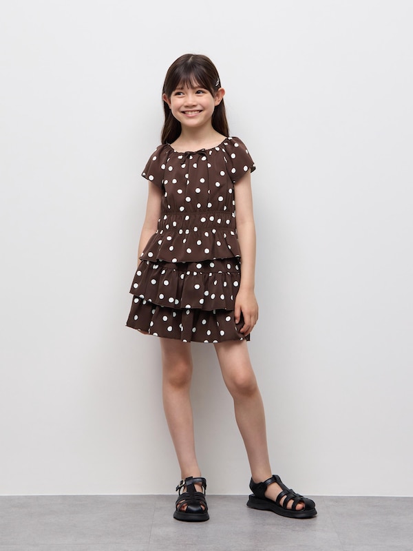 GIRLSシャーリングドットプリントブラウス