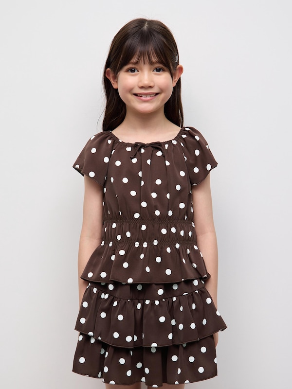 GIRLSシャーリングドットプリントブラウス