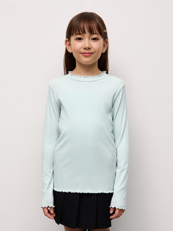 GIRLSウォームリブフリルネックT(12分袖)