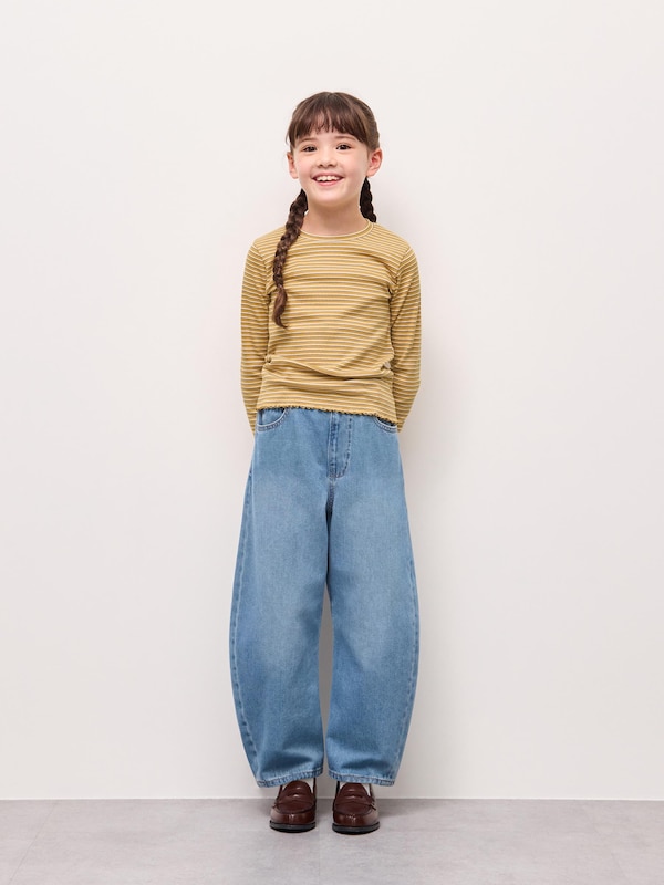 GIRLSリブクルーネックT(  長袖)(ボーダー)PF