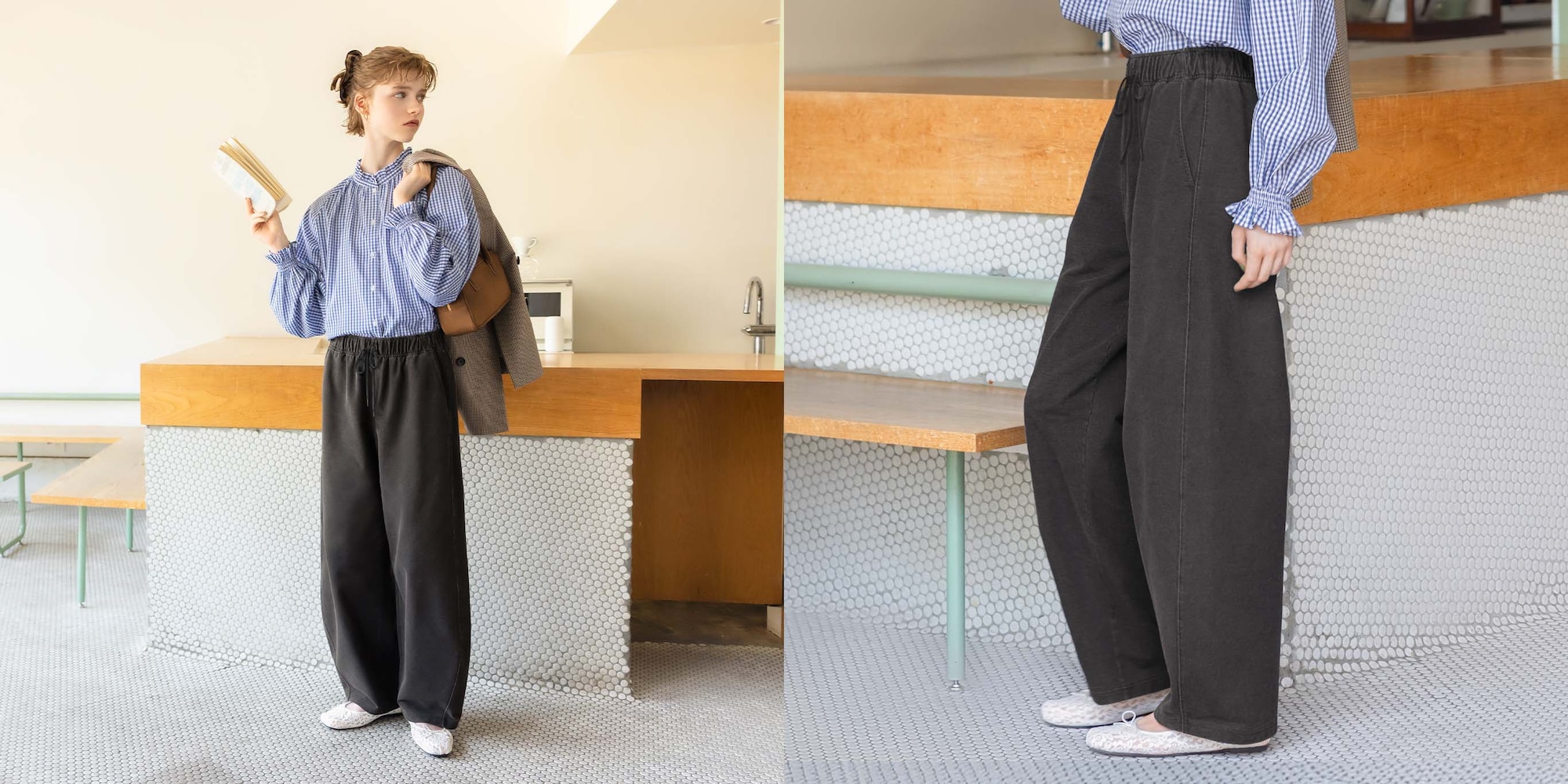 デニムスウェット
バレルレッグパンツ