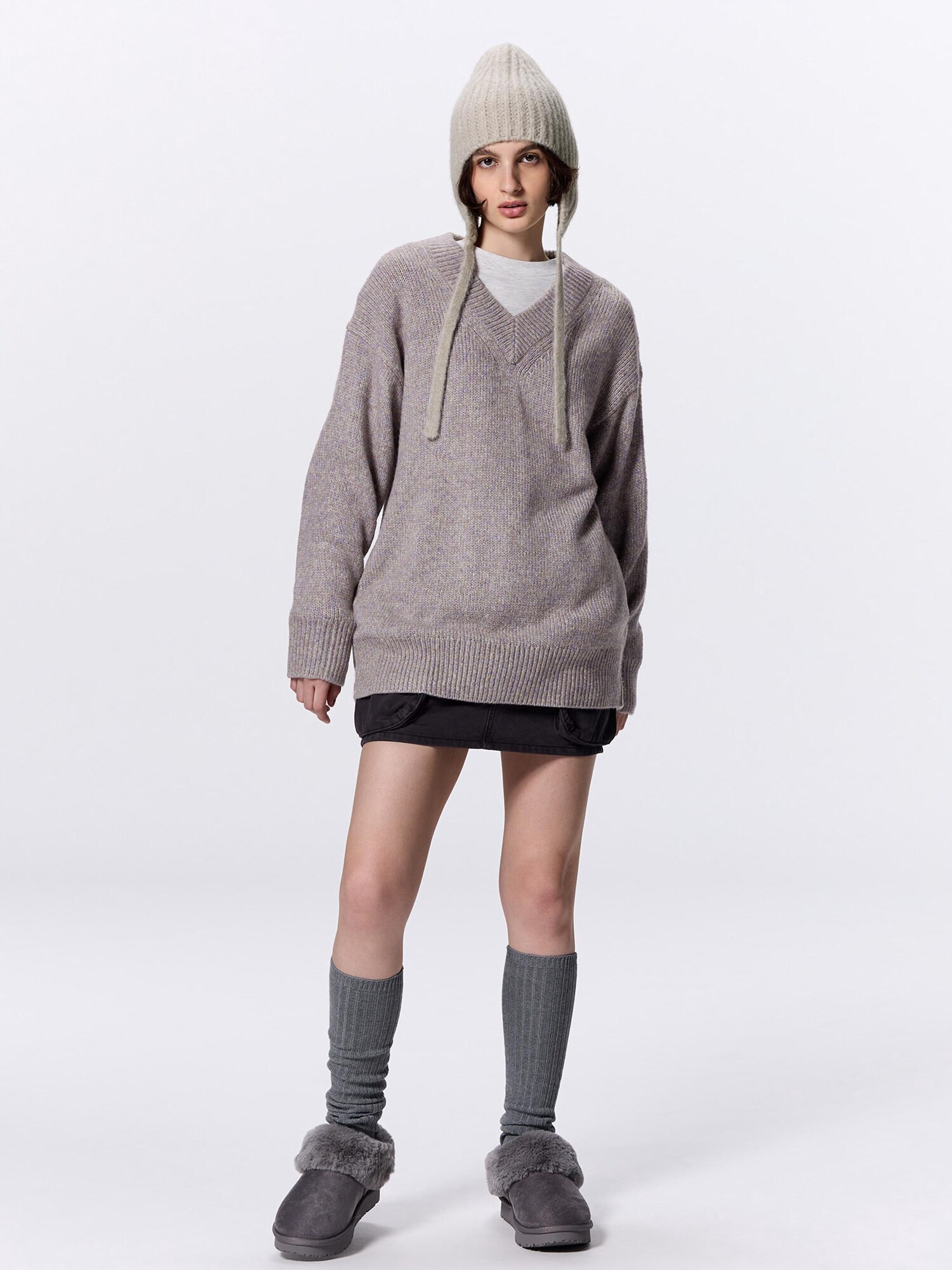 Melange V Neck Sweater | GU US