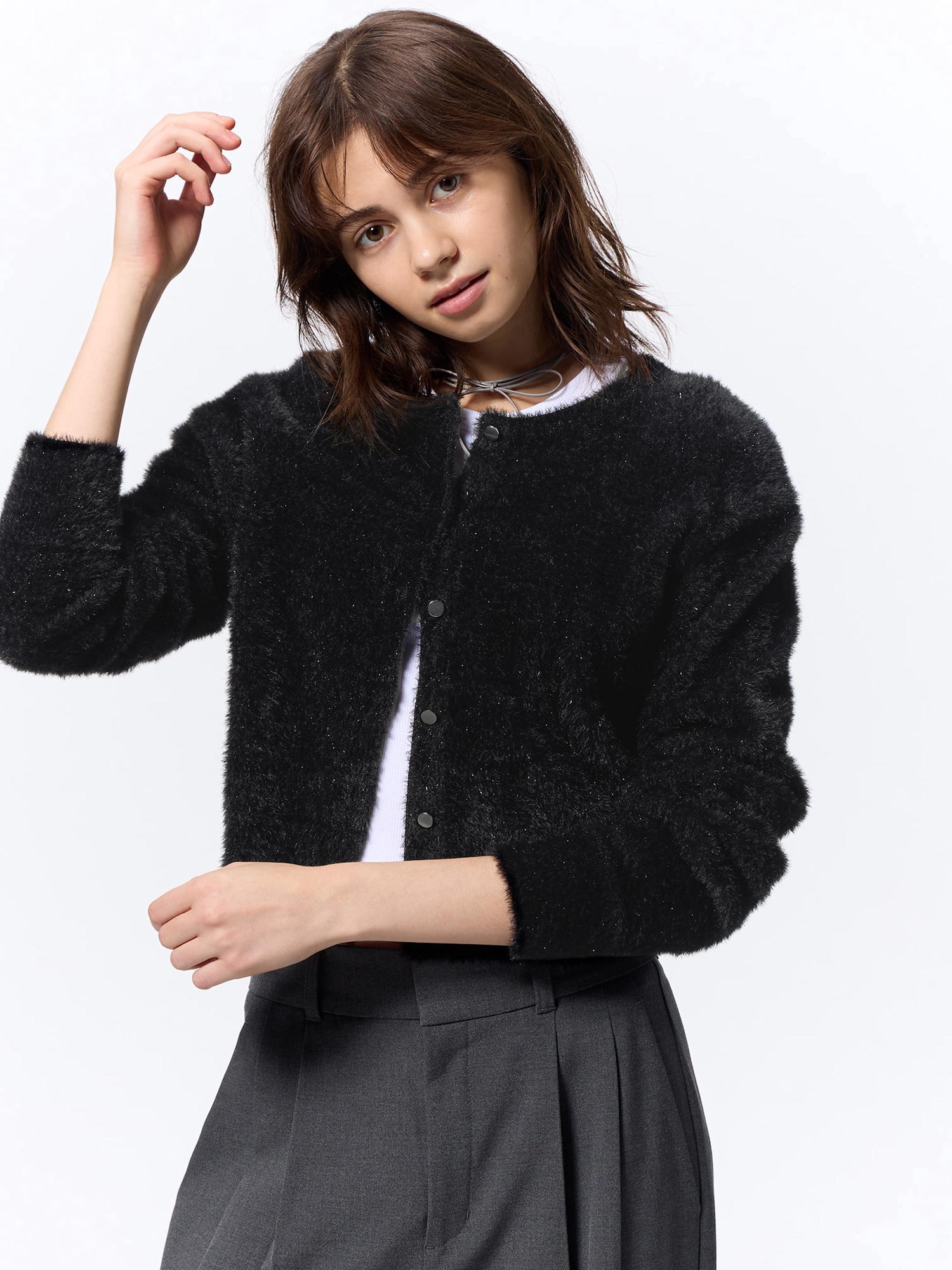 Shiny Crew Neck Cardigan | GU US Shiny Crew Neck Cardigan | GU US