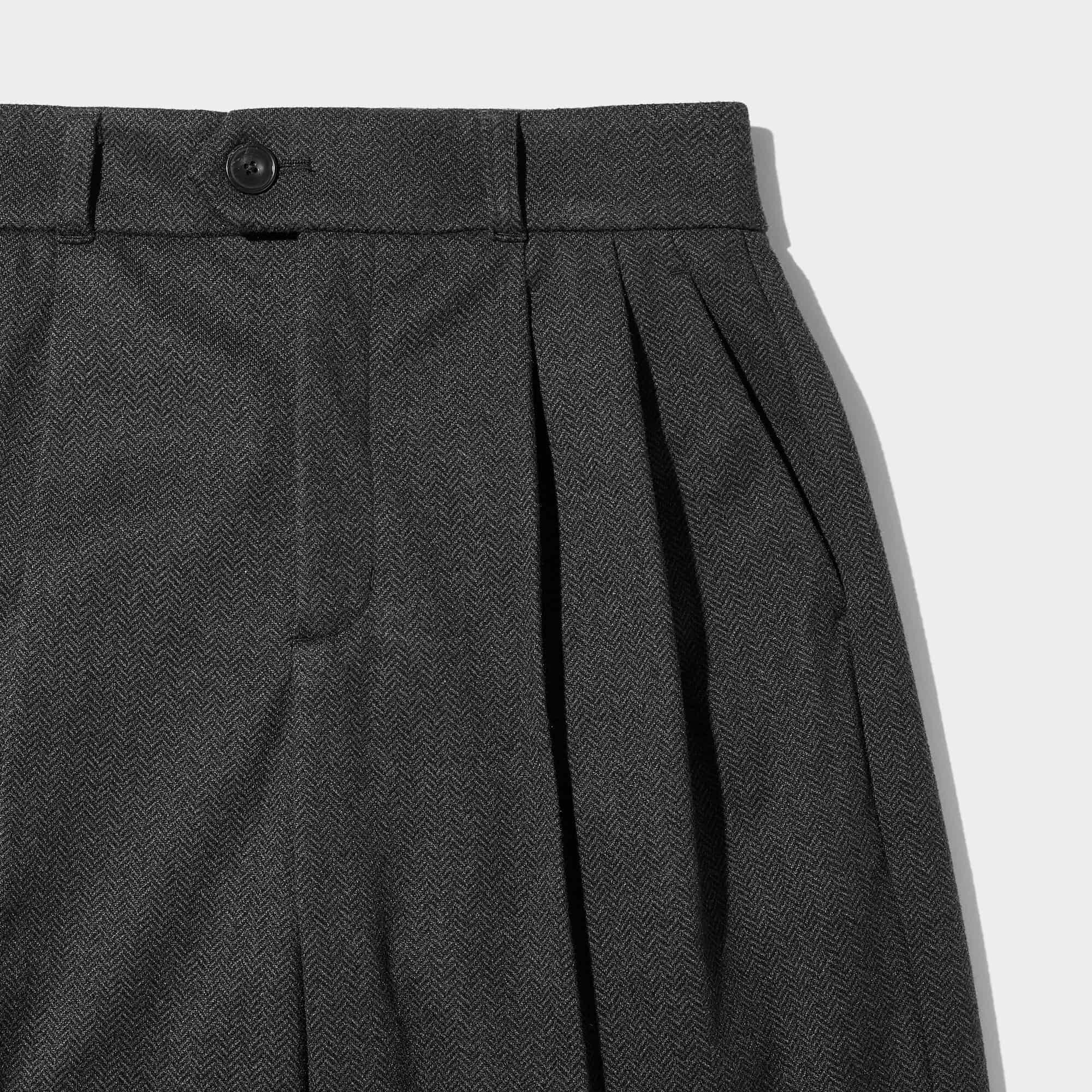 Herringbone Tucked Wide Pants | GU US