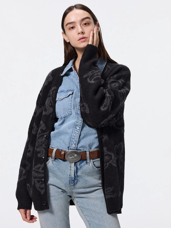 BRUSHY KNITTED V Neck Cardigan Paisley