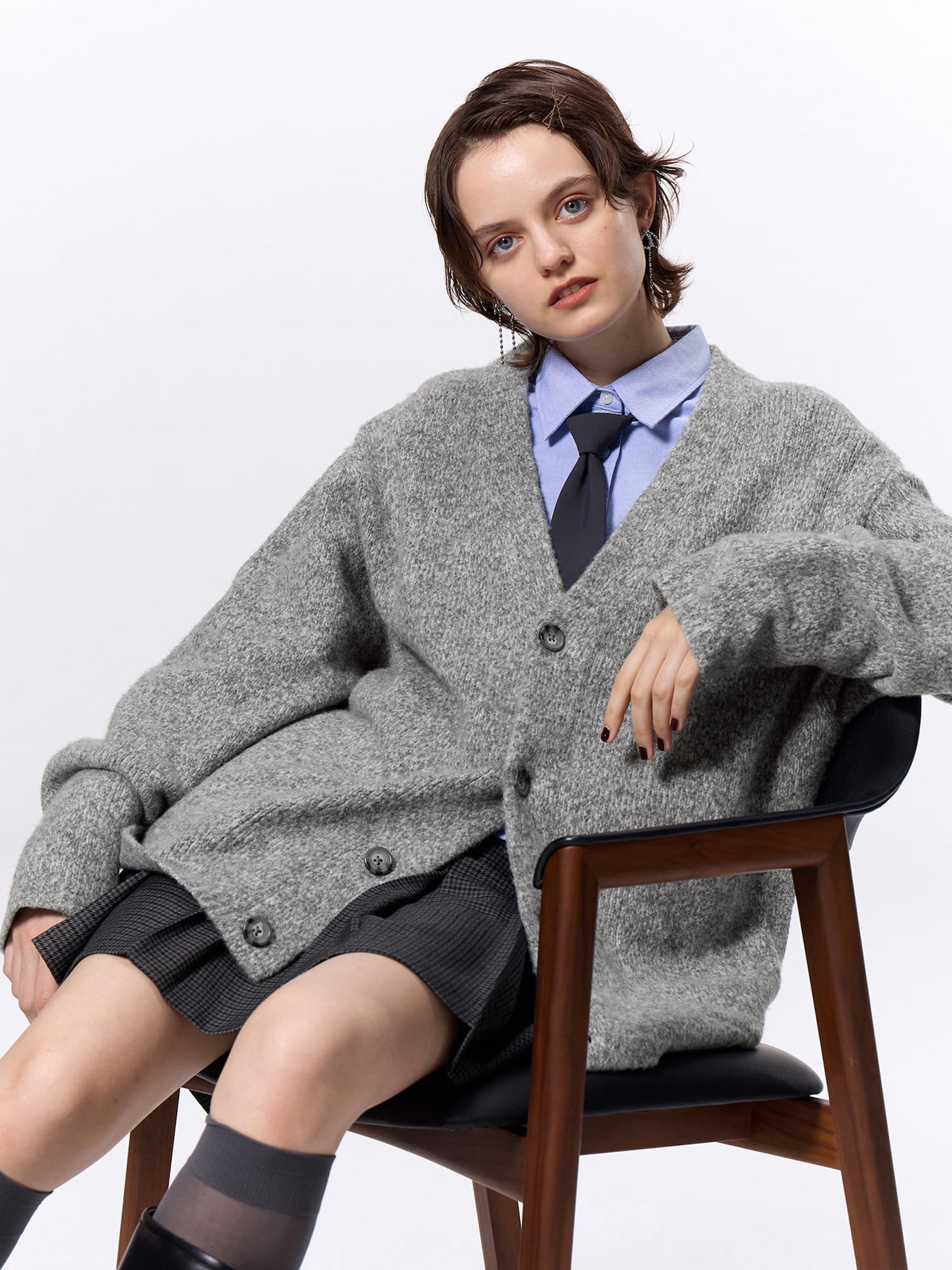 BRUSHY KNITTED V Neck Cardigan | GU US