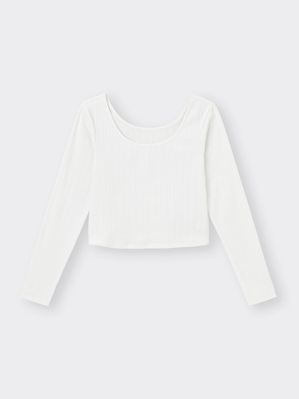 Cotton Blend Ribbed Cropped Wide Neck T-Shirt