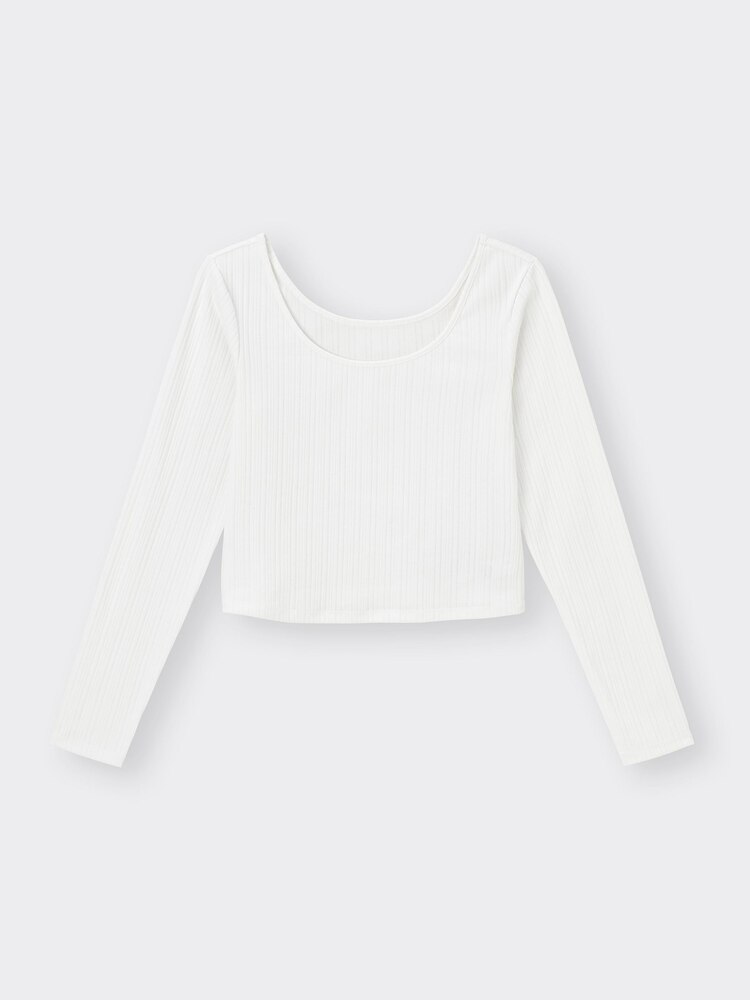 Cotton Blend Ribbed Cropped Wide Neck T-Shirt | GU US
