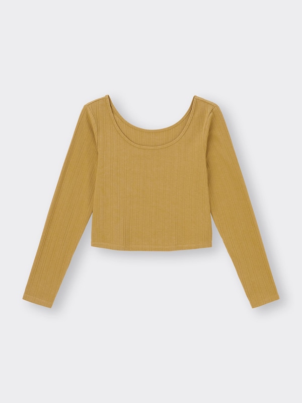 Cotton Blend Ribbed Cropped Wide Neck T-Shirt