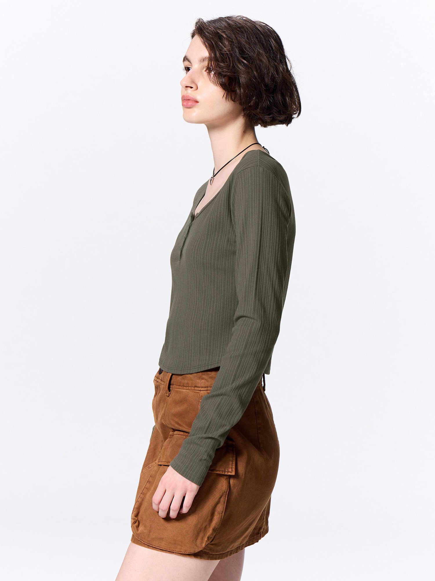 Cotton Blend Ribbed Cropped Henley T-Shirt | GU US