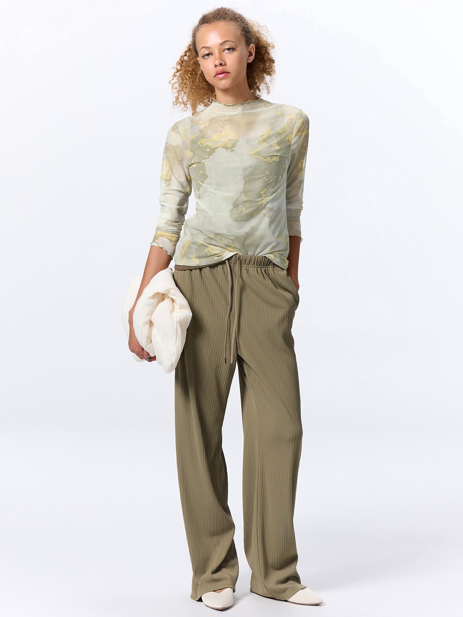 Sheer Printed Mockneck T-Shirt Long | GU US