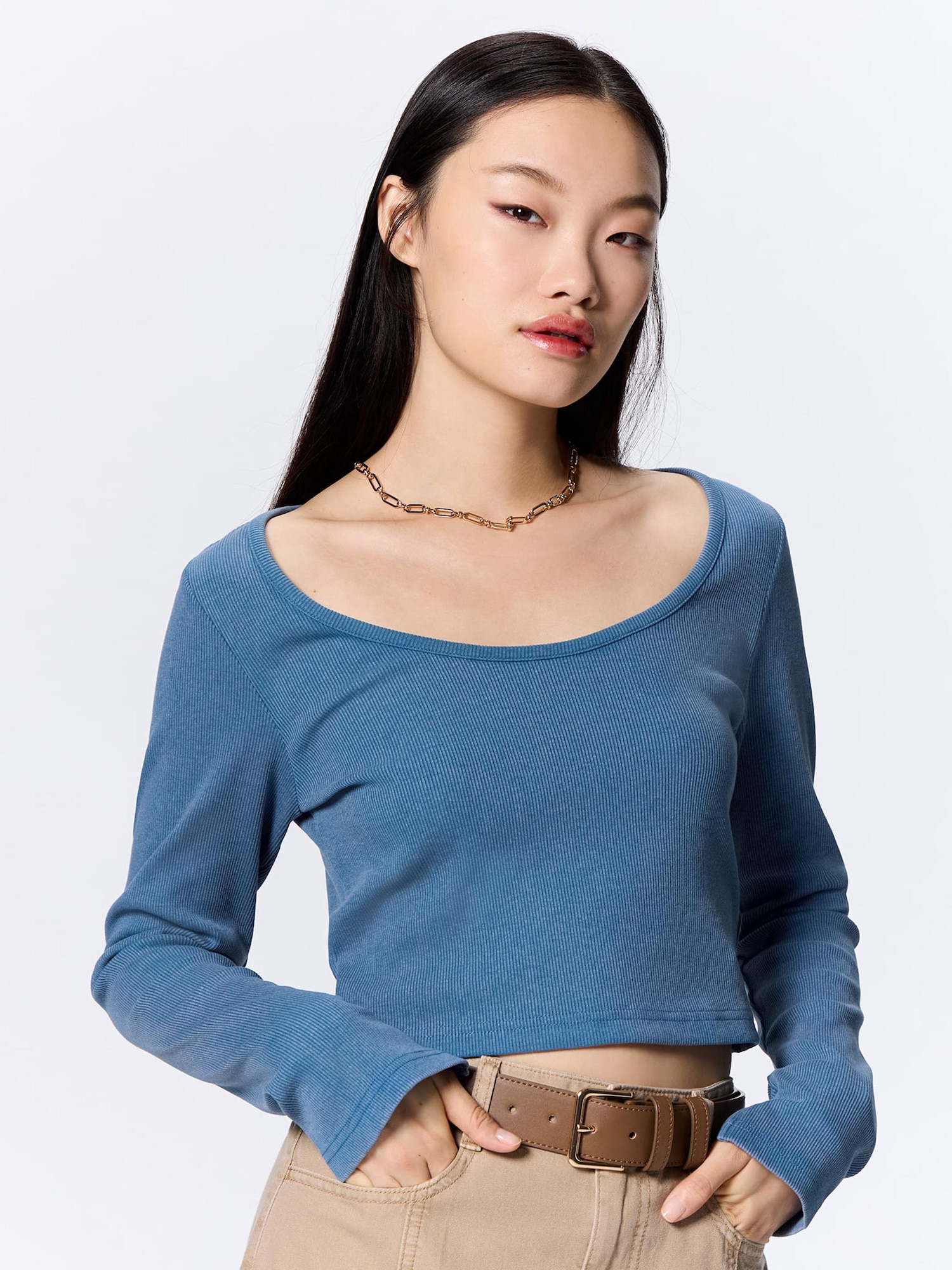 Washed Ribbed Cropped T-Shirt Long | GU US