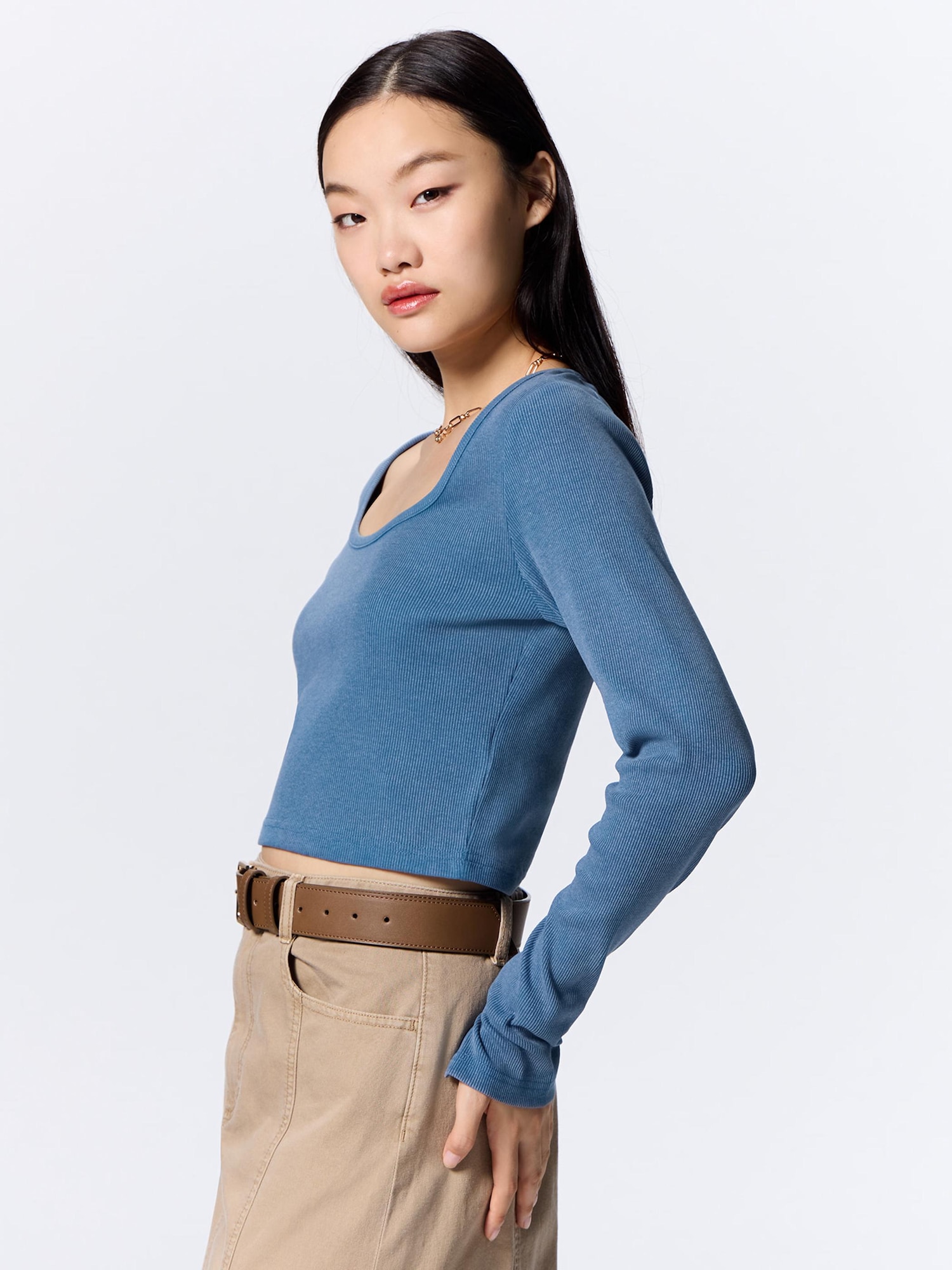 Washed Ribbed Cropped T-Shirt Long | GU US