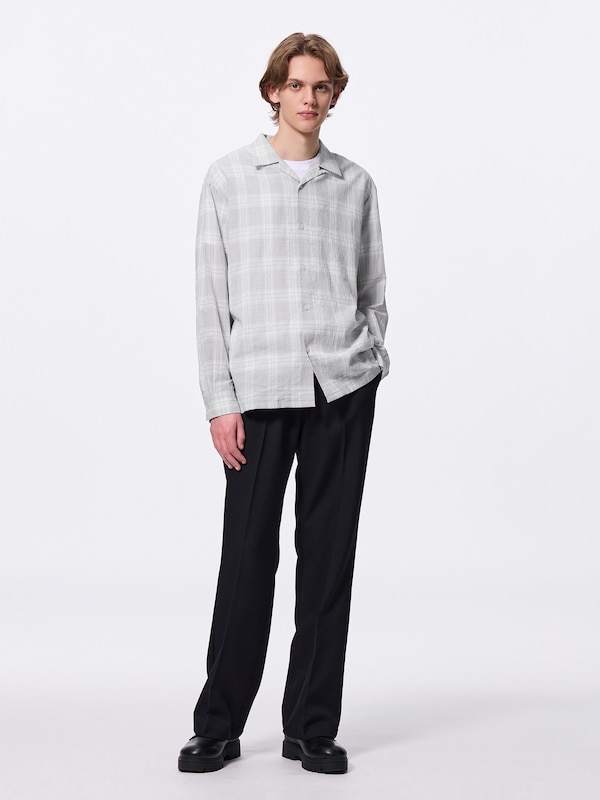 Textured Open Collar Checked Shirt