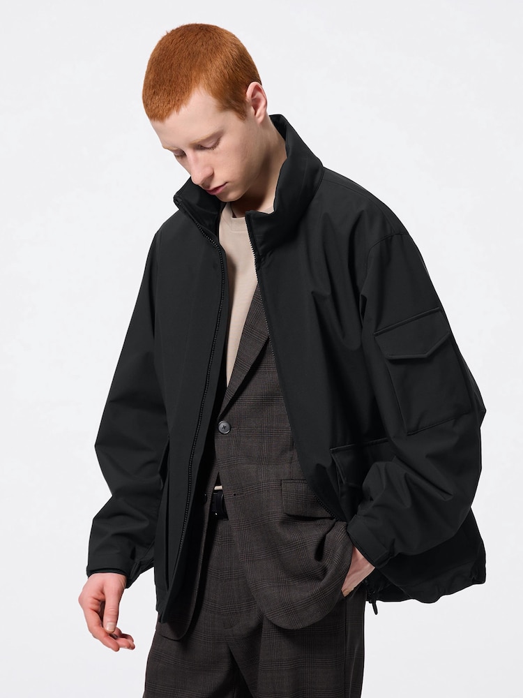 Check Long Sleeve Standing Collar Midi Casual Coats