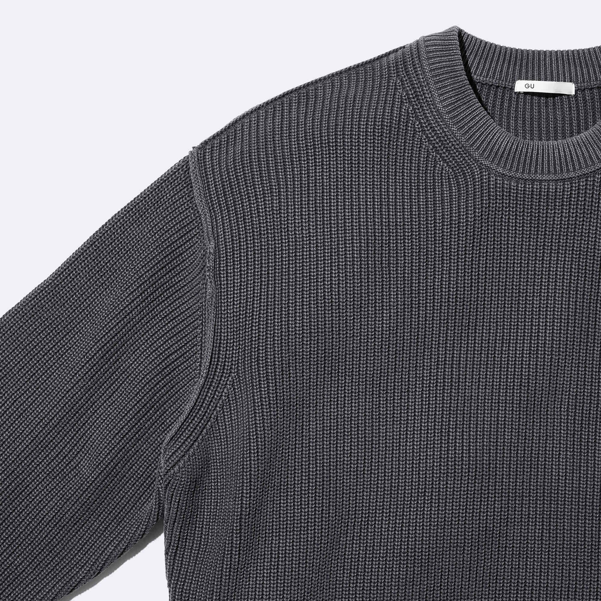 Washed Ribbed Crew Neck Sweater | GU US