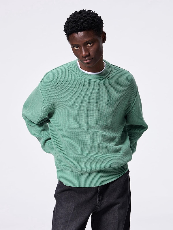 Washed Ribbed Crew Neck Sweater