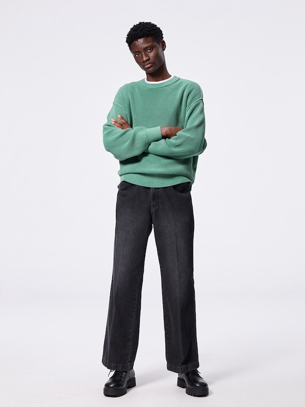 Washed Ribbed Crew Neck Sweater