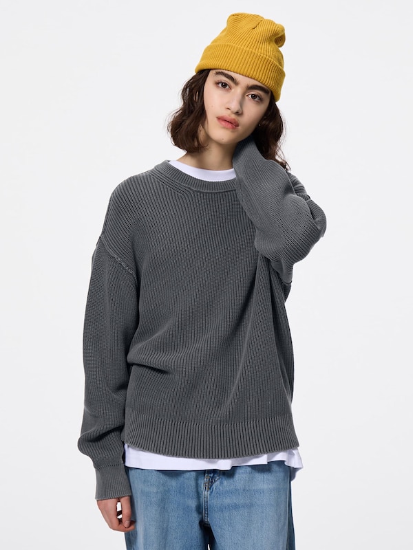 Washed Ribbed Crew Neck Sweater