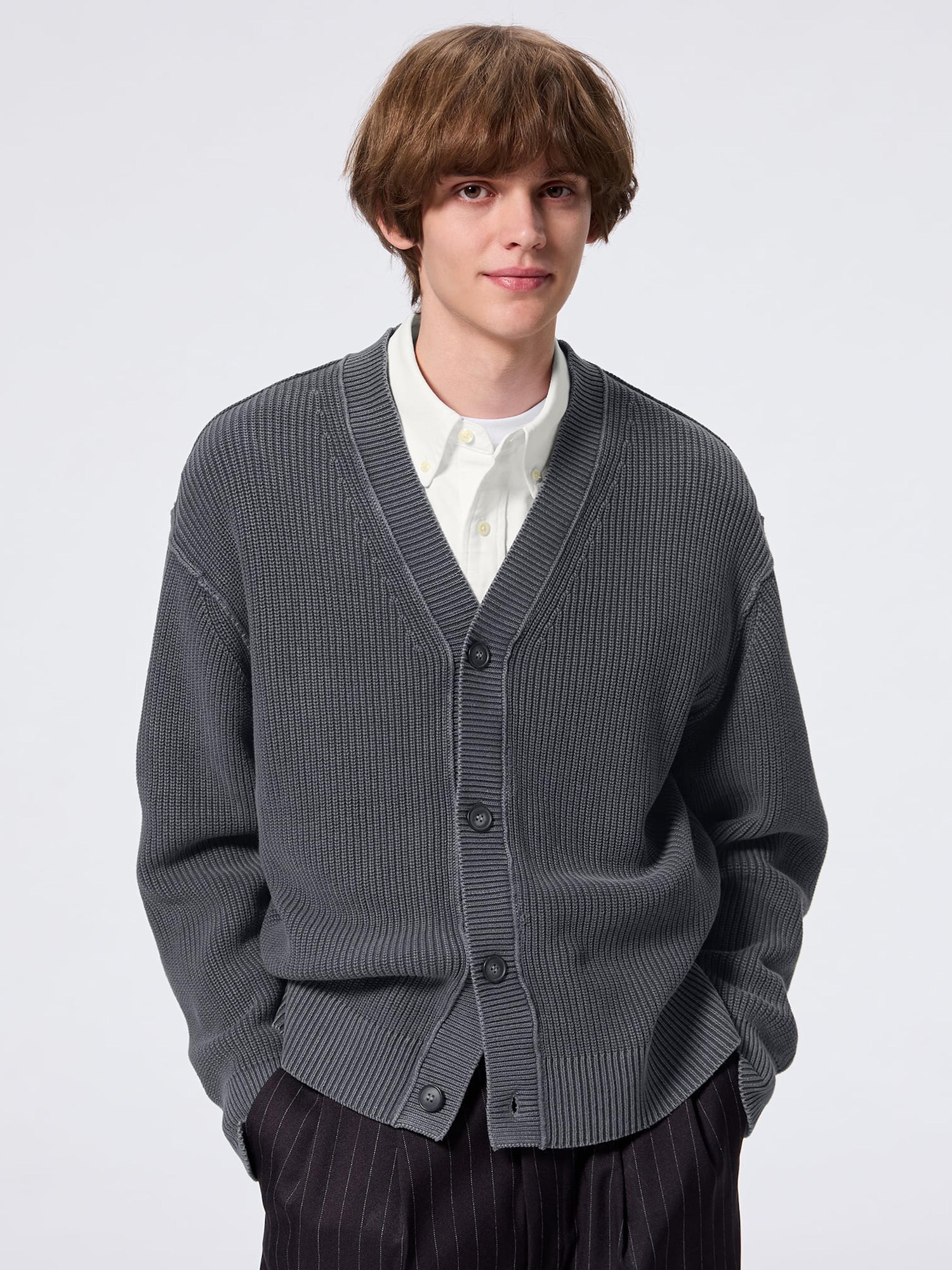 Washed Ribbed V Neck Cardigan | GU US