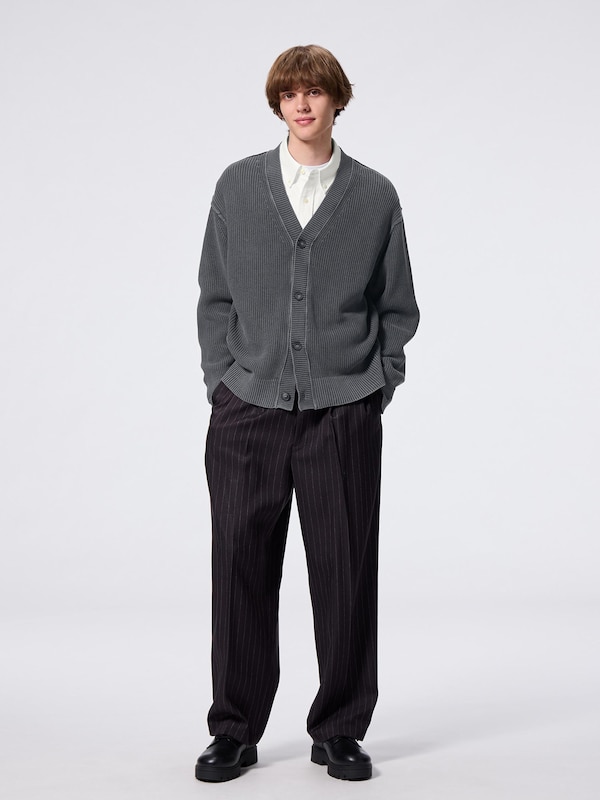 Washed Ribbed V Neck Cardigan