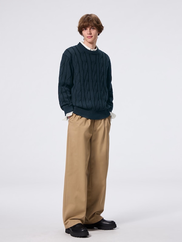 Wide Cable Crew Neck Sweater