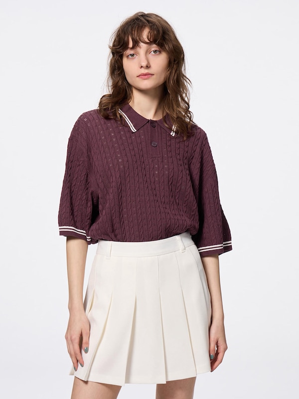 Washable Cable Knitted Polo Shirt | HalfSlv