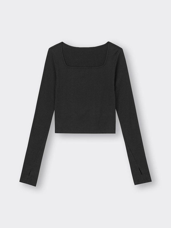 Stretch Ribbed Cropped T-Shirt Long Warm