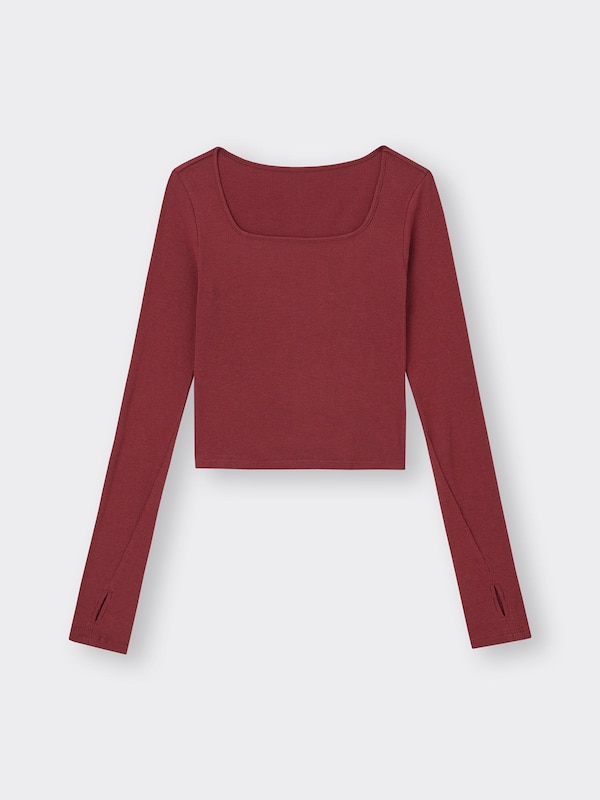 Stretch Ribbed Cropped T-Shirt Long Warm