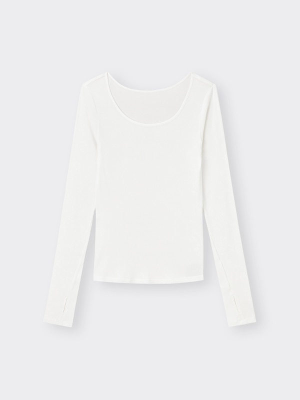 Stretch Ribbed U Neck T-Shirt Long Warm