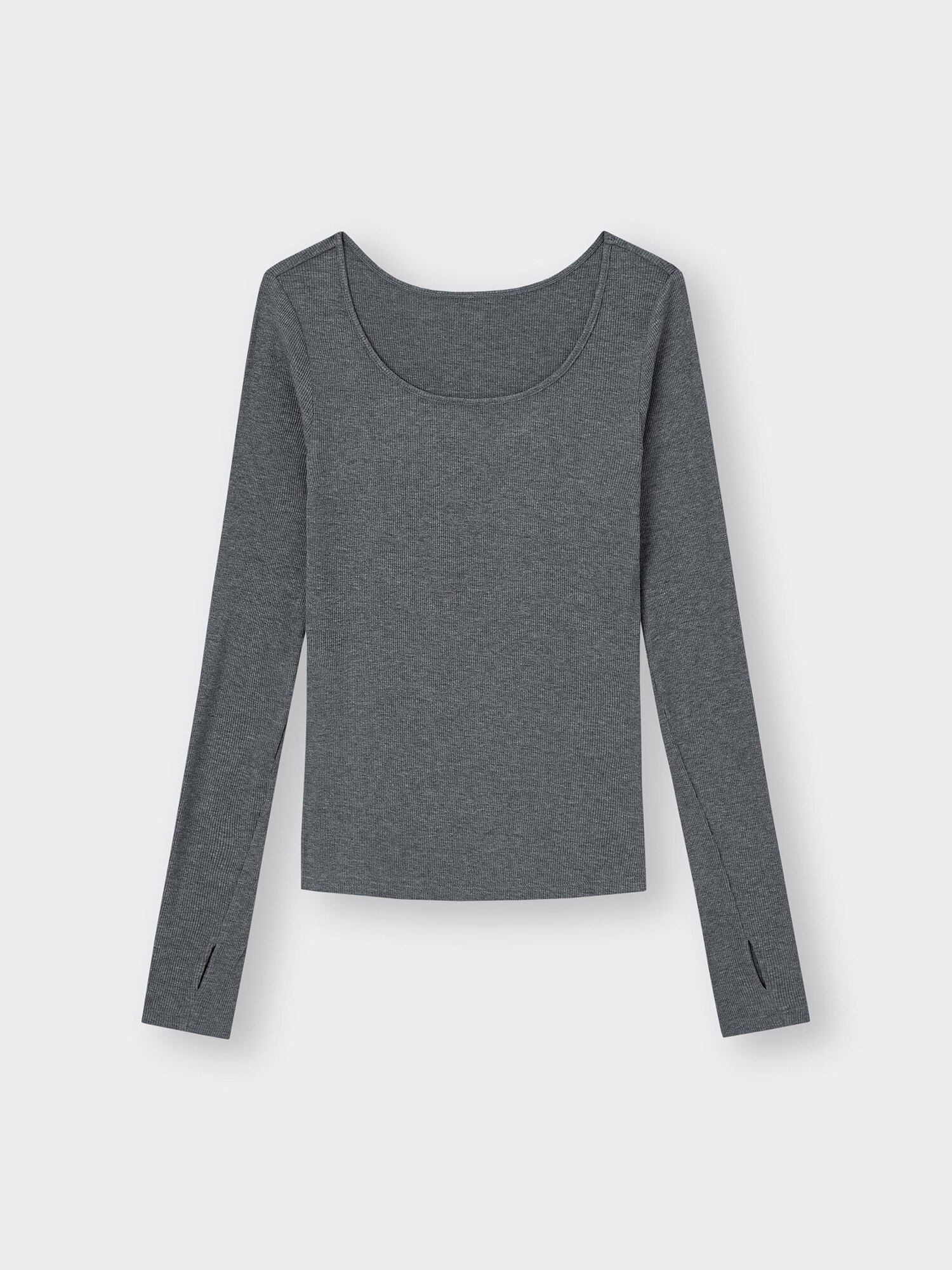 Stretch Ribbed U Neck T-Shirt Long Warm | GU US