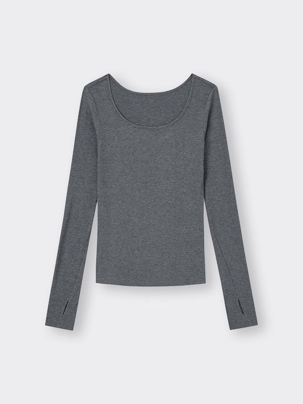 Stretch Ribbed U Neck T-Shirt Long Warm