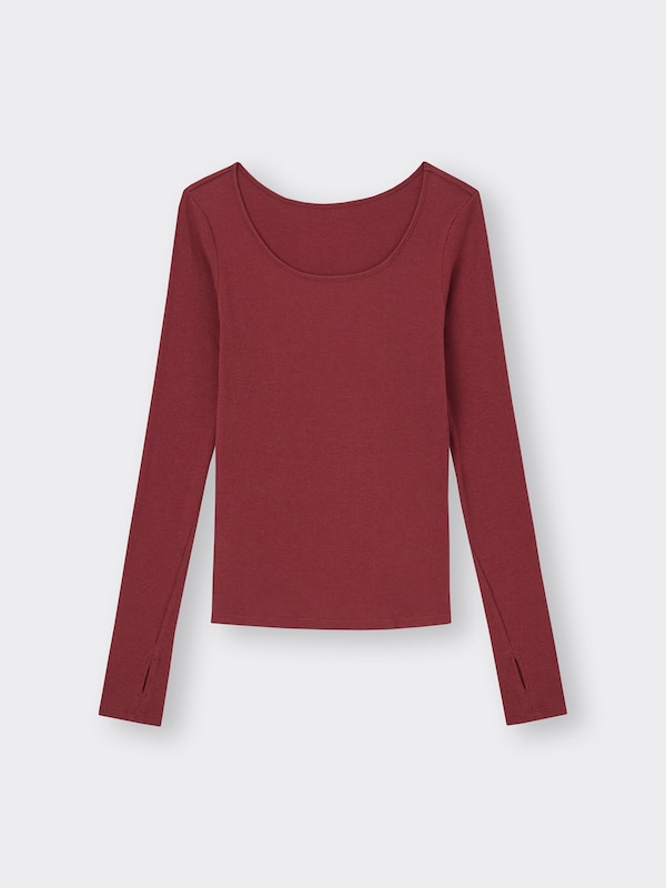 Stretch Ribbed U Neck T-Shirt Long Warm