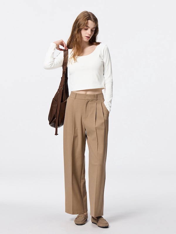 Cotton Blend Ribbed Cropped Wide Neck T-Shirt