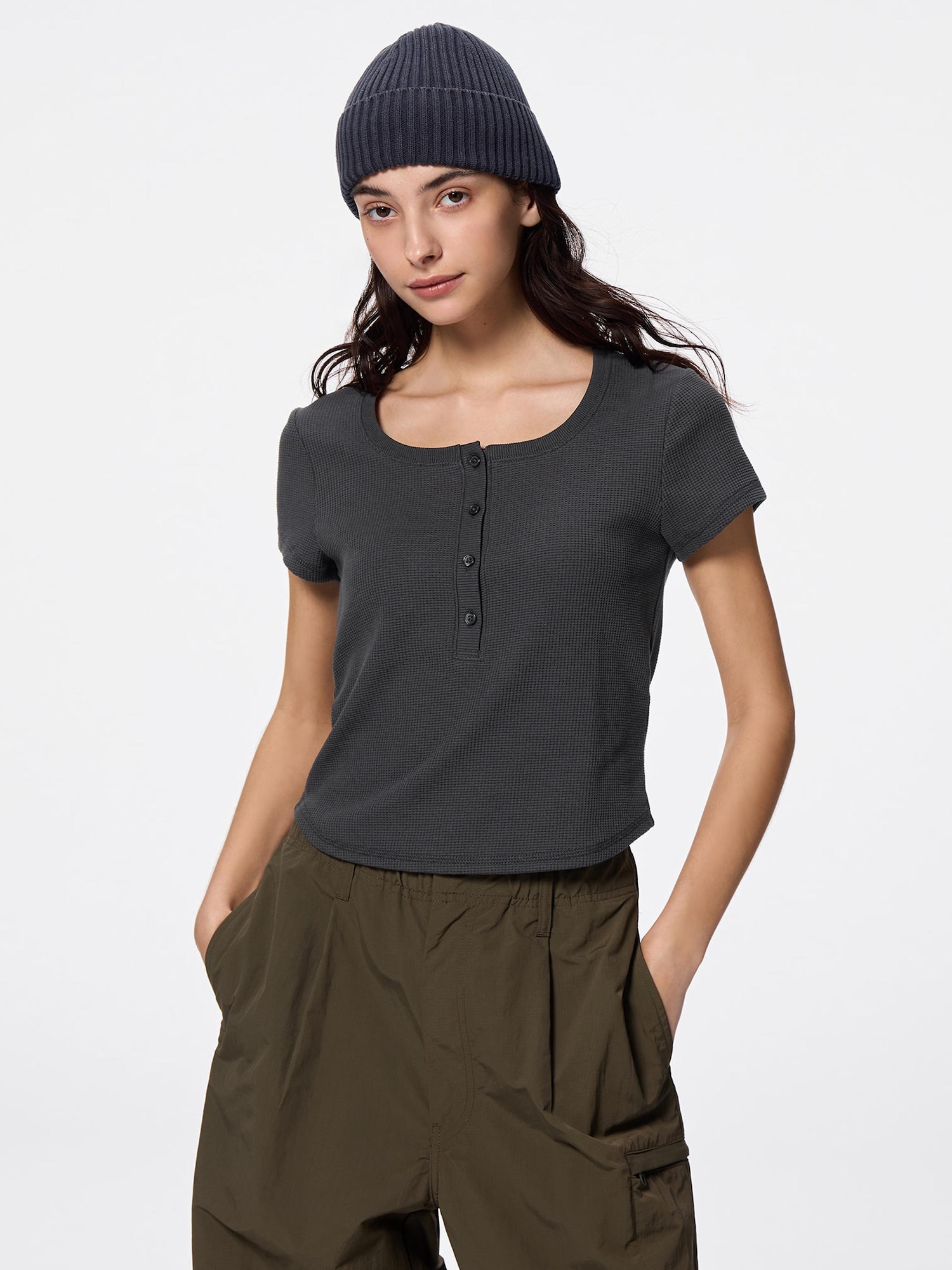 Waffle Henley Neck T-Shirt | GU US Waffle Henley Neck T-Shirt | GU US
