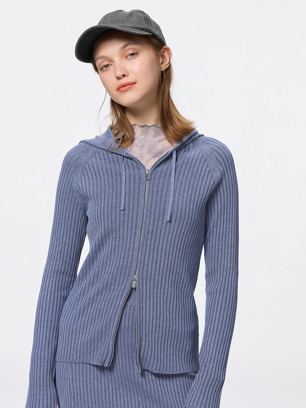 Ribbed Knitted Double Zip Hoodie