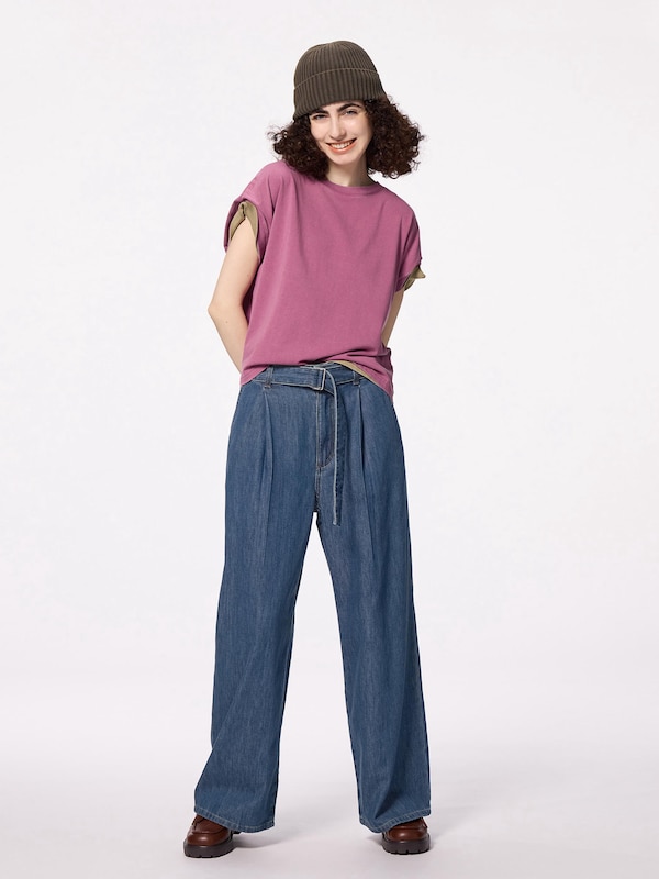 Light Denim Belted Wide Pants