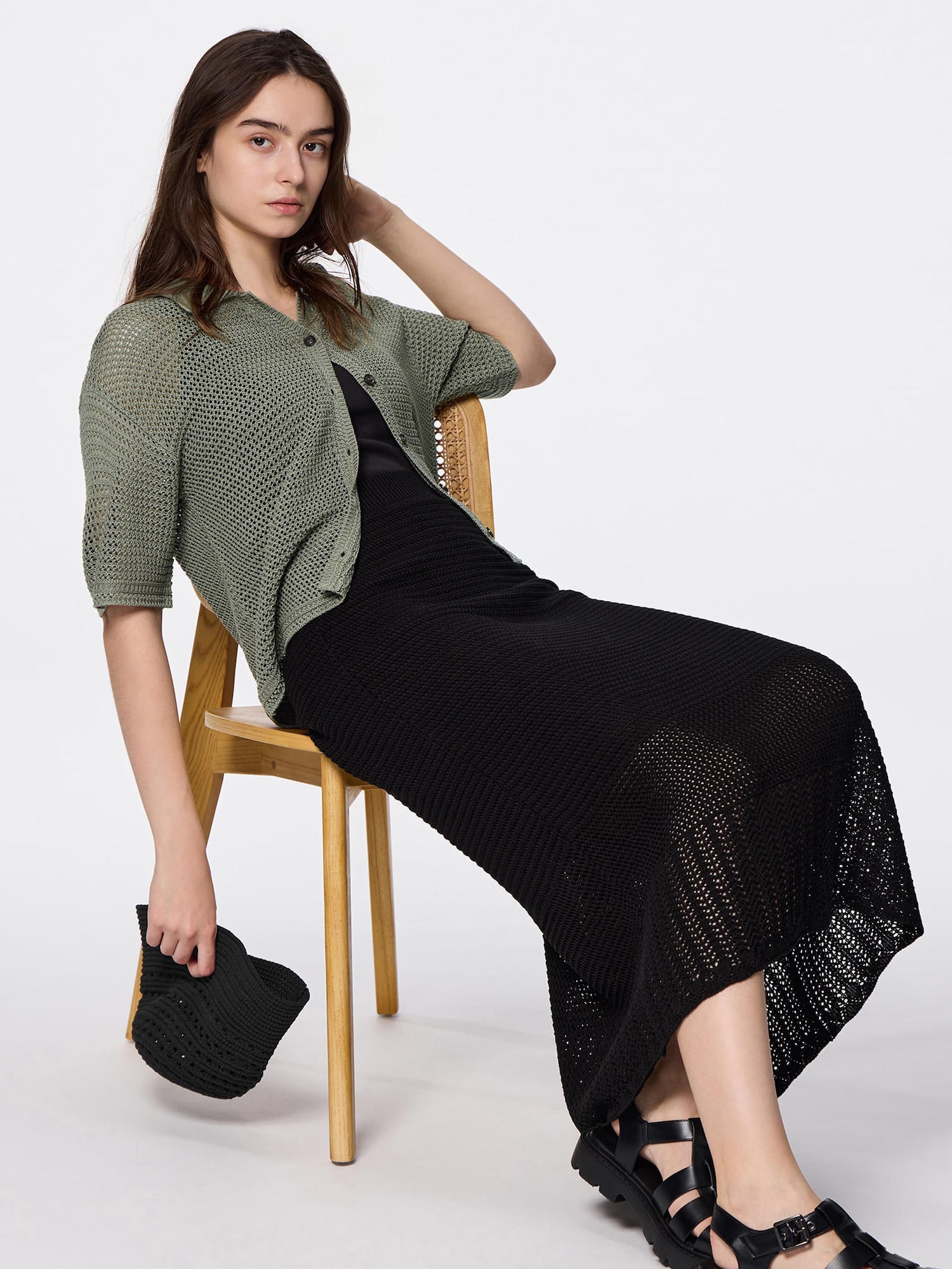 スカート UN3D. POINT STITCH KNIT SK BLACK UN3D.（アンスリード）の「TRIANGLE TUCK SK / トライアングル