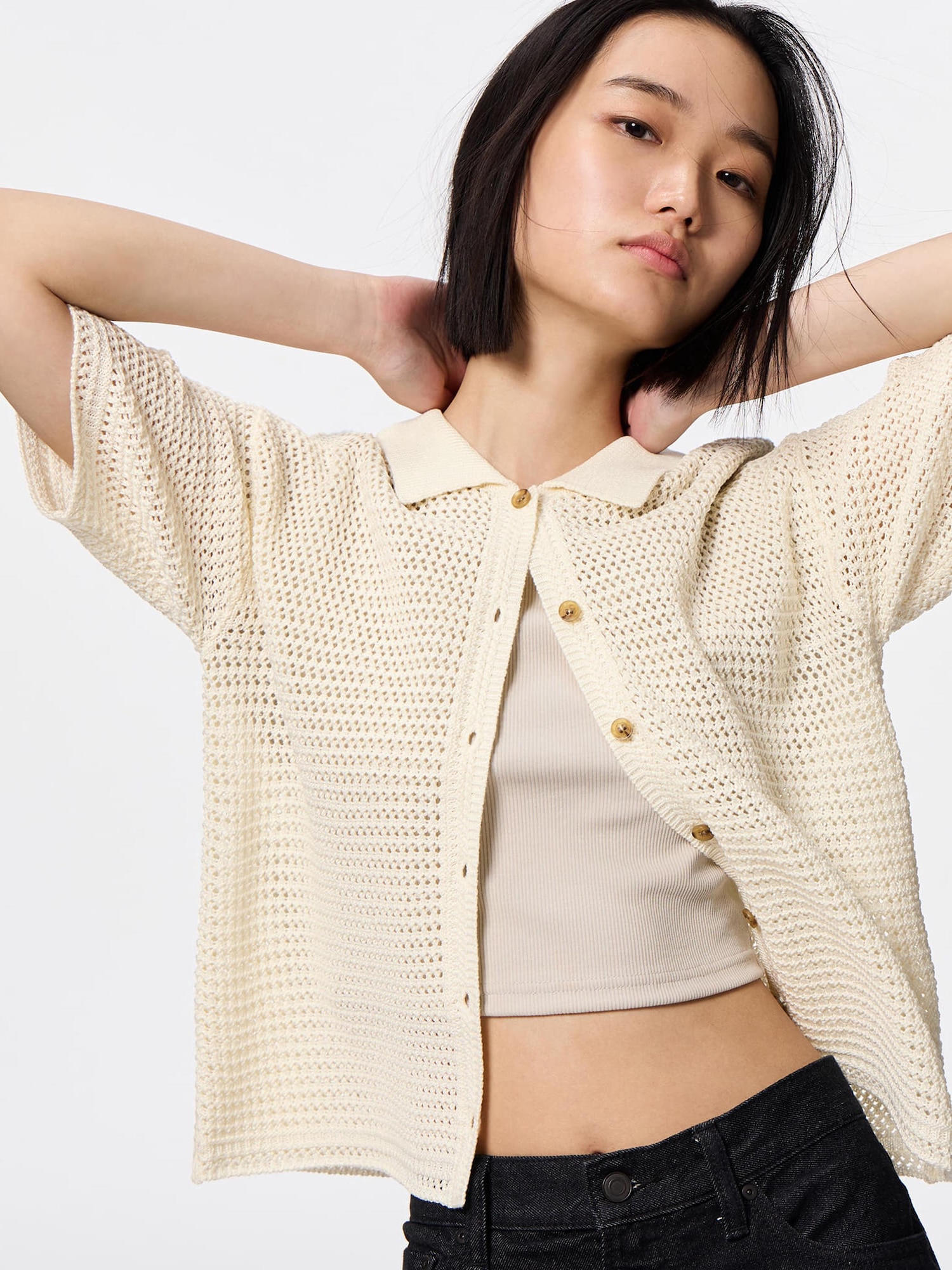 Lacy Stitch Knitted Shirt | GU US