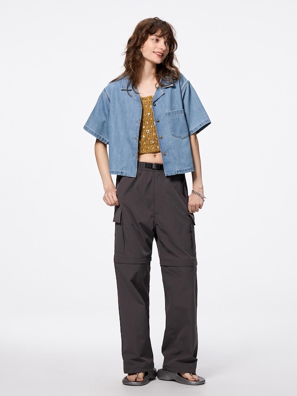 Light Denim Open Collar Shirt | Short