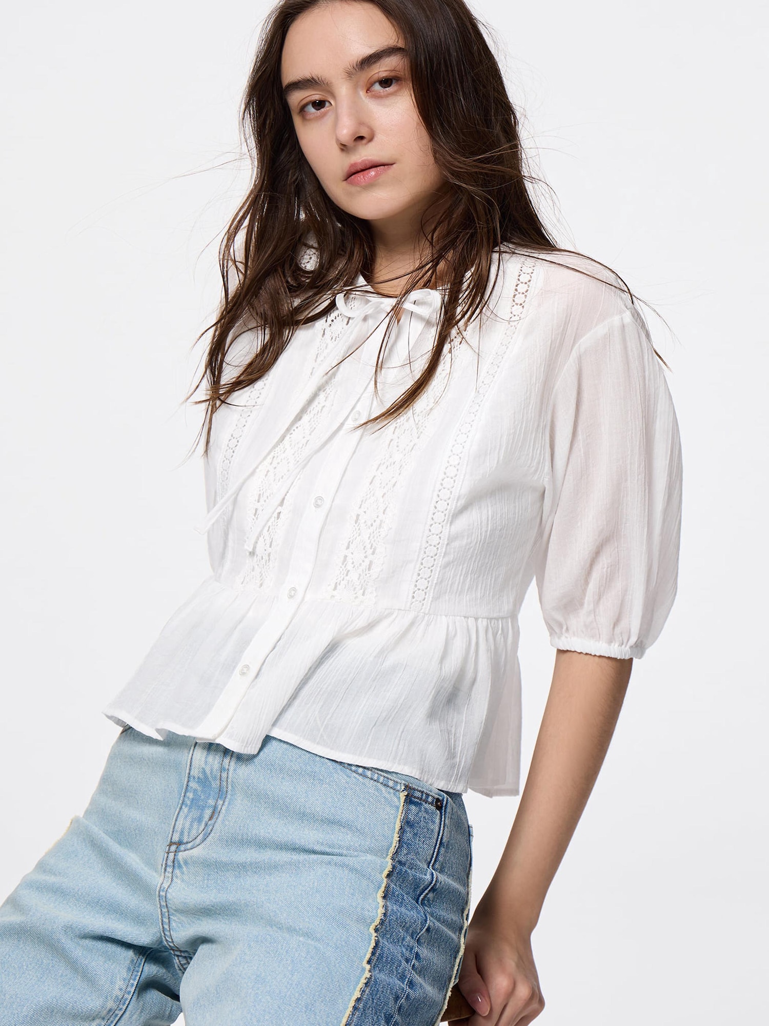 信頼も高い Lace Peplum Blouse | HalfSlv | GU US シャツ+ブラウス(半袖+袖なし)