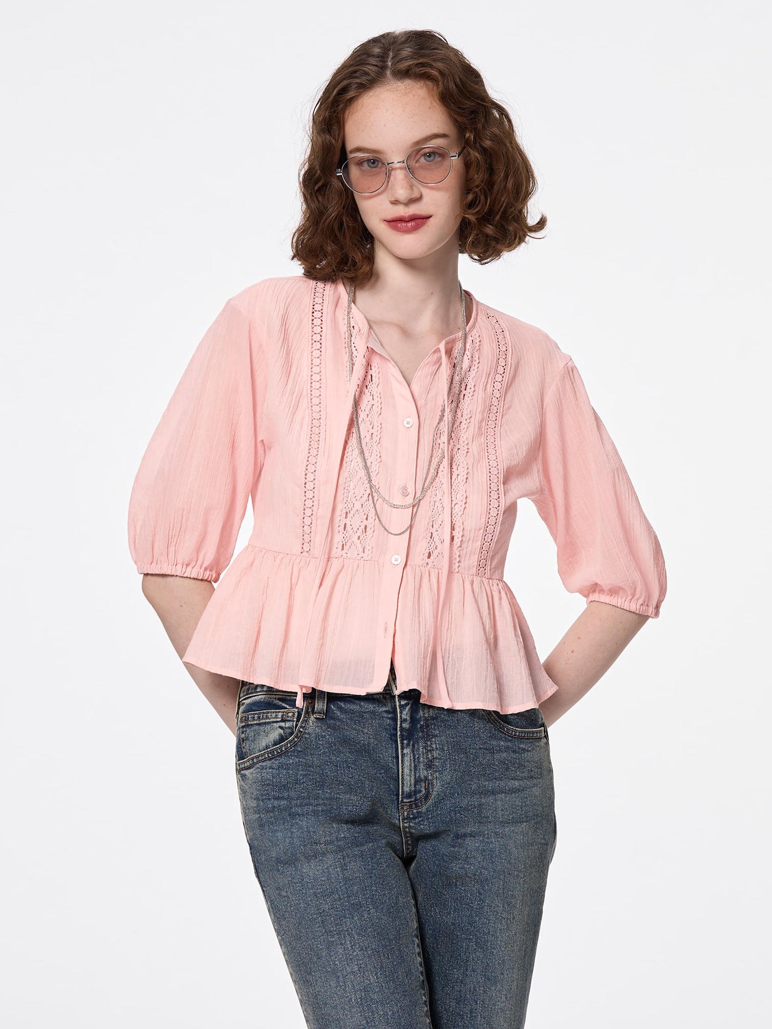 Lace Peplum Blouse | HalfSlv | GU US